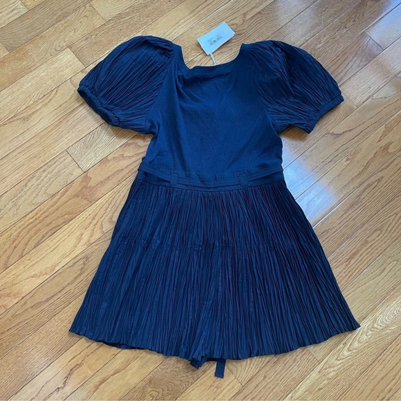 Ulla Johnson Vinny Belted Puff-Sleeve Romper Cotton blend Navy Sz 16 - Picture 11 of 12